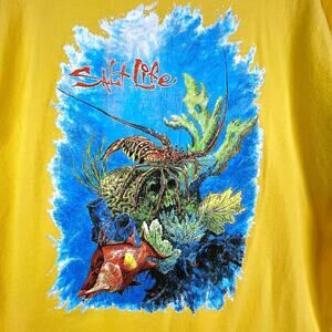 Salt Life Fishing Yellow Graphic Short Sleeve Skull Lobster Beach T-Shirt XL
